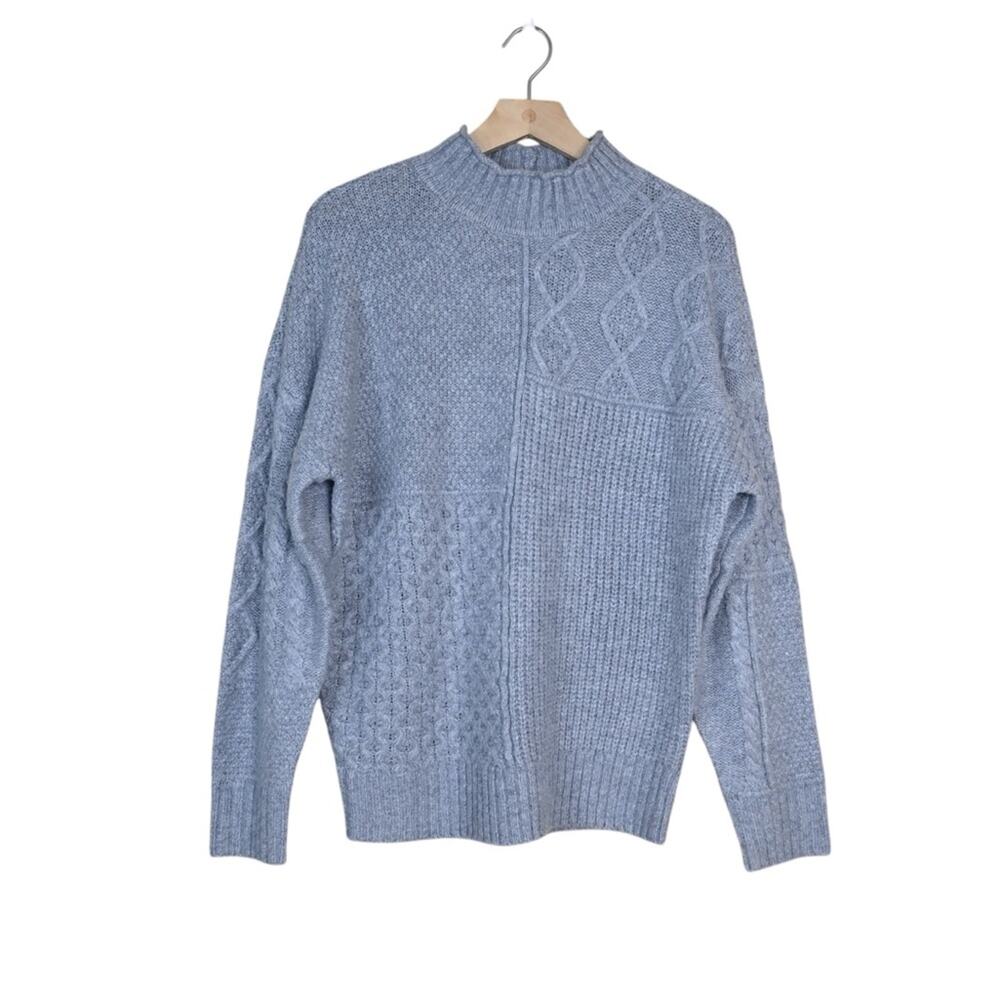 American Eagle Womens S Oversized Gray Mock Neck Cable Knit Sweater